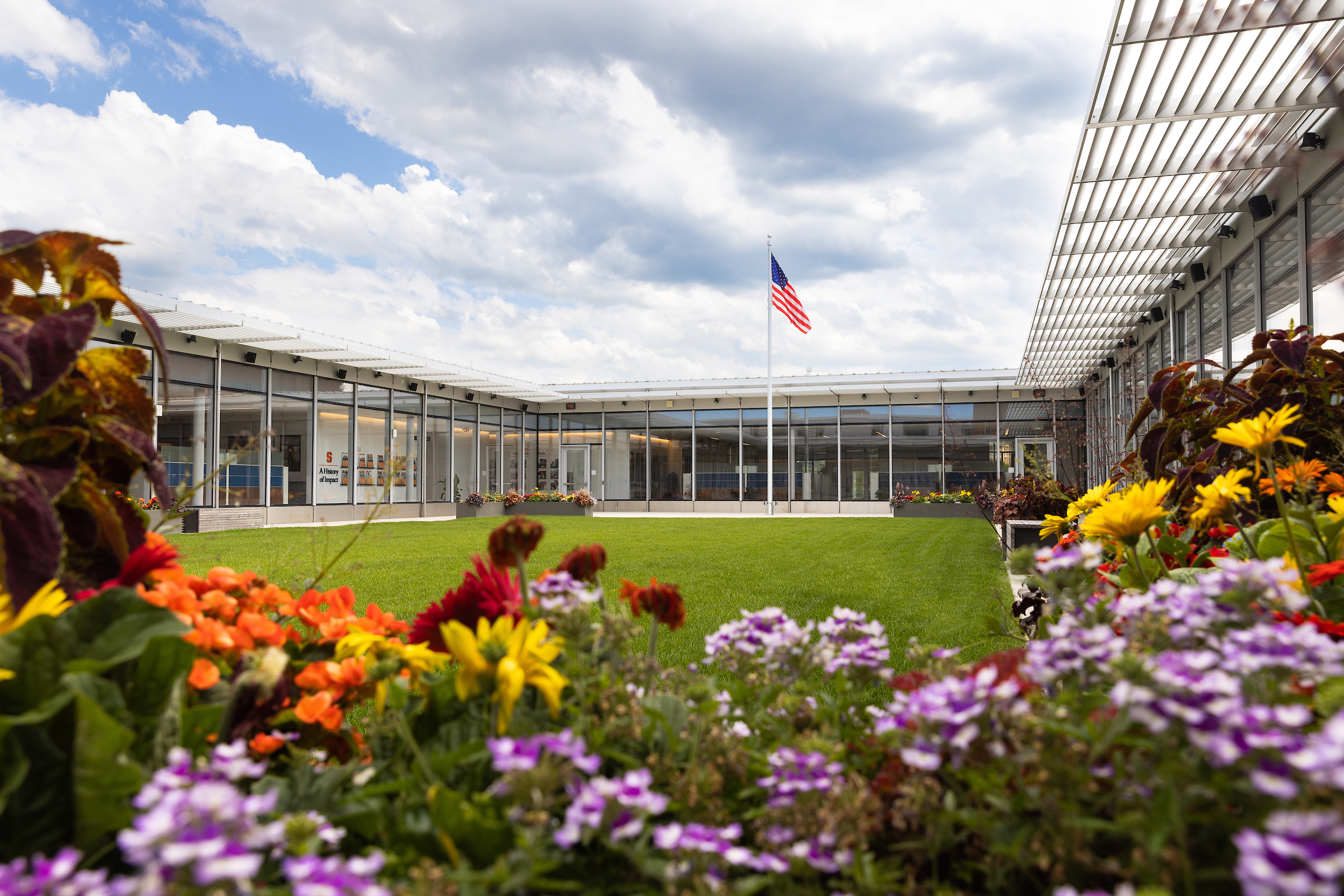 The American Flag flies in the courtyard of the NVRC.